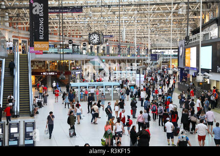 Busy Waterloo station, a key hub for trains to the south and south-west, in London, UK Stock Photo