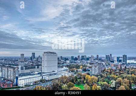 Rotterdam, The Netherlands, November 12, 2018: aerial view of the Erasmus MC hospital and university campus with the city's skyline in the background Stock Photo