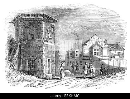 The Treaty House in the town of Uxbridge in the London Borough of Hillingdon on the border with Buckinghamshire in the north-west part of Middlesex.  At the end of the High Street on the Oxford Road stands the inn called The Crown and Treaty House. Above the entrance a legend is written, ‘Ancient Treaty House where the ill-fated Charles I held the memorable, but unsuccessful treaty with his Parliament in January 1645’.  The negotiations were doomed to failure from the outset due to the attitude of Charles I and his view of divine right. Stock Photo