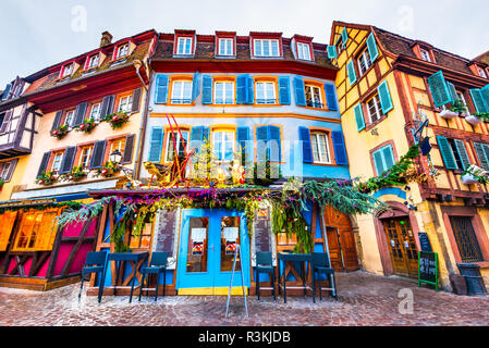 Colmar, Alsace, France. Gingerbread houses add Christmas Market of local craftsmen, famous in Europe. Stock Photo