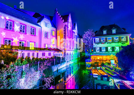 Colmar, Alsace, France. Gingerbread houses add Christmas decoration of local craftsmen, famous in Europe. Stock Photo