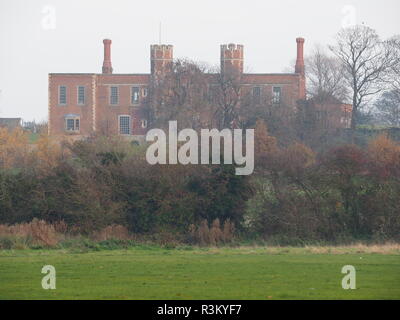 Eastchurch, Kent, UK. 23rd Nov, 2018. Historic Shurland Hall in Eastchurch, Kent has been put up for sale at guide price of £2.5m with agents Fine & Country who describe it as a 'rare opportunity to acquire one of the regions, if not the United Kingdoms finest homes'. The 16th Century Gatehouse played host to Henry VIII and Anne Boleyn in October 1532. The ruins were re-constructed by the Spitalfields Trust in 2006 with a grant from England Heritage and the Architectual Heritage Fund. Listed Grade II* and Scheduled Ancient Monument. Credit: James Bell/Alamy Live News Stock Photo