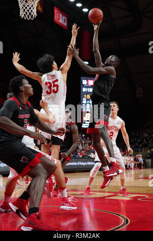 Piscataway, New Jersey, USA. 23rd Nov, 2018. Rutgers Scarlet Knights forward ISSA THIAM (35) drives to the basket against the Boston University Terriers in a game at the Rutgers Athletic Center. Credit: Joel Plummer/ZUMA Wire/Alamy Live News Stock Photo