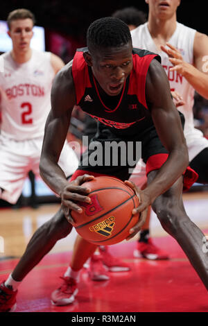 Piscataway, New Jersey, USA. 23rd Nov, 2018. Rutgers Scarlet Knights forward ISSA THIAM (35) grabs a rebound against the Boston University Terriers in a game at the Rutgers Athletic Center. Credit: Joel Plummer/ZUMA Wire/Alamy Live News Stock Photo