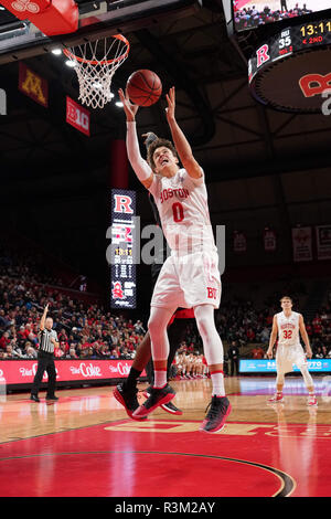 Piscataway, New Jersey, USA. 23rd Nov, 2018. Boston University Terriers forward JORDAN GUEST (0) battles for a rebound against the Rutgers Scarlet Knights in a game at the Rutgers Athletic Center. Credit: Joel Plummer/ZUMA Wire/Alamy Live News Stock Photo