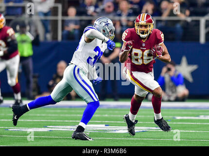 November 22, 2018:.Washington Redskins tight end Jordan Reed (86) catches a pass for a first down as he is tackled by Dallas Cowboys safety Jeff Heath (38) during an NFL football game between the Washington Redskins and Dallas Cowboys at AT&T Stadium in Arlington, Texas. .Manny Flores/CSM Stock Photo