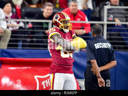 November 22, 2018:.Washington Redskins quarterback Colt McCoy (12) tries to  elude Dallas Cowboys defensive tackle Daniel Ross (93) as he accidentally  pulls on the face mask during an NFL football game between