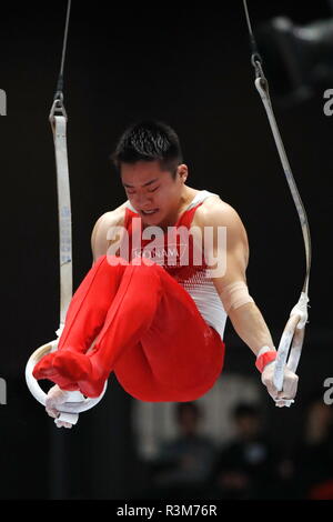 Takasaki Arena, Gunma, Japan. 23rd Nov, 2018. Yuya Kamoto, NOVEMBER 23, 2018 - Artistic Gymnastics : Gymnastics Men's individual super finals, Rings at Takasaki Arena, Gunma, Japan. Credit: Sho Taura/AFLO SPORT/Alamy Live News Stock Photo