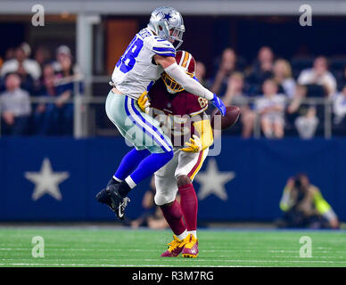 November 22, 2018:.Dallas Cowboys safety Jeff Heath (38) makes a great play as he shields Washington Redskins tight end Vernon Davis (85) during an NFL football game between the Washington Redskins and Dallas Cowboys at AT&T Stadium in Arlington, Texas. Manny Flores/CSM Stock Photo