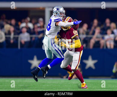 November 22, 2018:.Dallas Cowboys safety Jeff Heath (38) makes a great play as he shields Washington Redskins tight end Vernon Davis (85) during an NFL football game between the Washington Redskins and Dallas Cowboys at AT&T Stadium in Arlington, Texas. Manny Flores/CSM Stock Photo