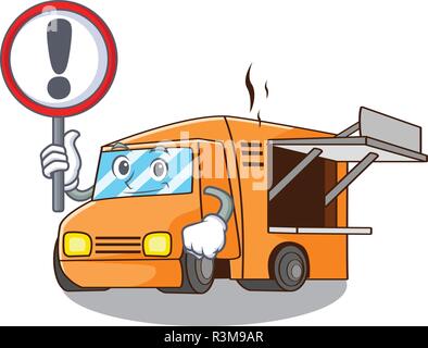 With sign rendering cartoon of food truck shape Stock Vector