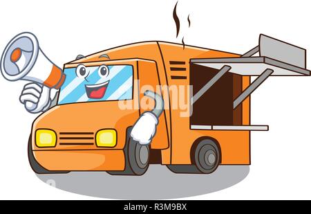 With megaphone rendering cartoon of food truck shape Stock Vector