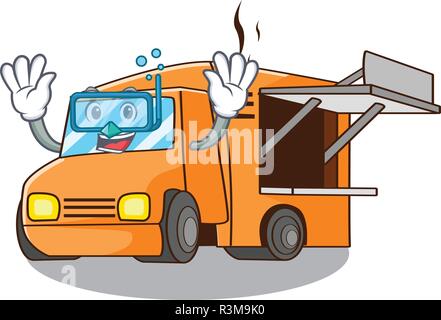 Diving Food Truck with Isolated on mascot Stock Vector