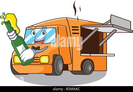 With beer character food truck with awning beautiful Stock Vector