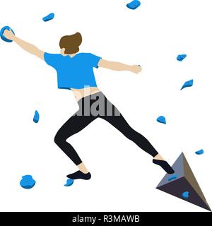 Woman climbs climbing wall Stock Vector