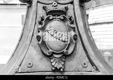 Bas-relief of the SPQR symbol of the city on a lamppost in Rome, Italy Stock Photo