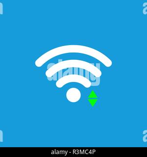 Wi-Fi icon, sign. Vector illustration. Flat design. Connect green sign Blue Stock Vector