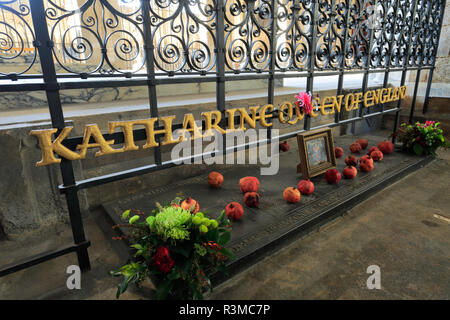 Katherine of Aragon Grave, Interior of Peterborough City Cathedral, Cambridgeshire; England; Britain; UK Stock Photo