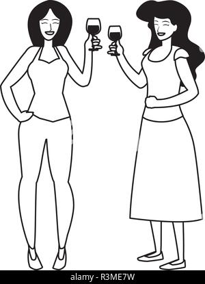 cartoon women enjoying wine glass over white background, vector ...