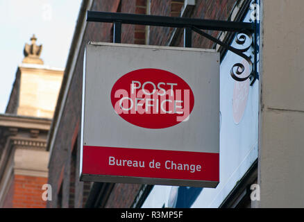 Post Office and Bureau De Change Sign Stock Photo