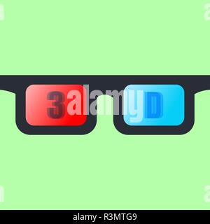 Front view of a pair of 3D glasses Isolated on greenbackground. Stock Vector