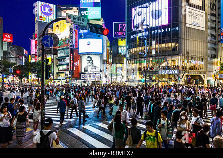 Tokyo, Japan. Pedestrian crossing in Shibuya District in the evening Stock Photo
