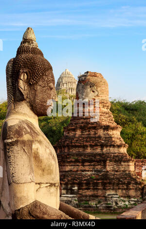 Ayutthaya, Thailand. Large Buddha at Wat Phra Mahathat, Ayutthaya Historical Park, near Bangkok. Stock Photo