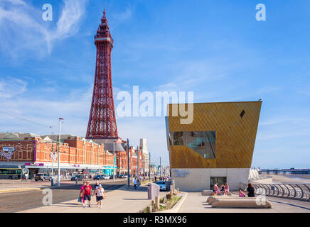 Blackpool tower beach and new venture The Wedding Chapel in Festival House on the seafront promenade Blackpool Lancashire England GB UK Europe Stock Photo