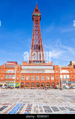 Blackpool tower ballroom and seafront promenade with the Comedy Carpet Blackpool Promenade Blackpool Lancashire England GB UK Europe Stock Photo