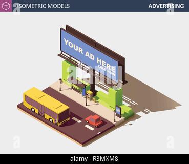Isometric outdoor street advertising media billboards and banners ...