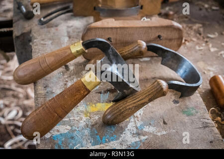 Inshave Draw knives or Scorps as used by coopers and similar trades. Stock Photo