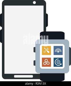 Smartphone and smartwatch with apps Stock Vector