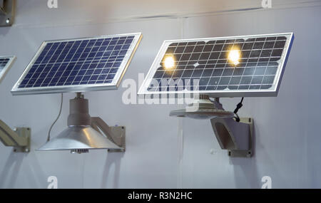 Street LED light bulbs with solar cell Stock Photo
