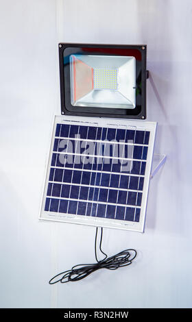 Street LED light bulbs with solar cell Stock Photo