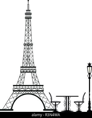 Vintage table and chair on eiffel tower Stock Vector