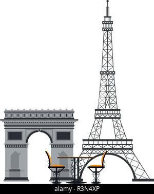 Vintage table and chair on eiffel tower Stock Vector