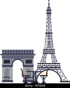 Vintage table and chair on eiffel tower Stock Vector