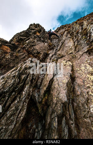 Climbing on Sharp Edge, Blencathra, English Lake District Stock Photo