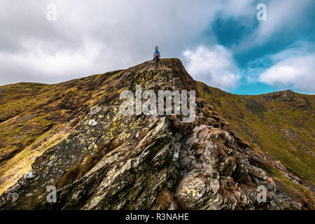 Climbing Sharp Edge on Blencathra in the English Lake District Stock Photo