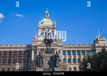 A view from Wenceslas Square to National Museum and Statue of Saint Wenceslas Stock Photo