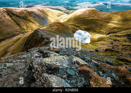 The view of Scales Tarn from Sharp Edge, Blencathra, English Lake District Stock Photo