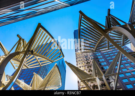 Steel Galleria Trees, Downtown Calgary, Alberta, Canada. Galleria trees installed in 2000 to reduce wind Stock Photo