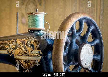 Canada, British Columbia, Fort Steele Heritage Town. Vintage sewing machine. Stock Photo