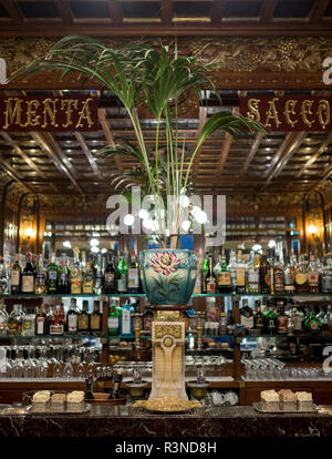 Close up of the interior of the historic coffee shop, Cafe Mulassano in Piazza Castello, Turin Italy. The cafe is decorated in Art Nouveau style. Stock Photo