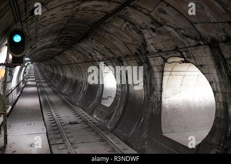 Naples, Italy. Tunnel and railway track at Toledo Metro Station in the city of Naples, one of several art stations. Stock Photo