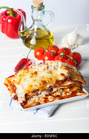 lasagna on a white plate Stock Photo