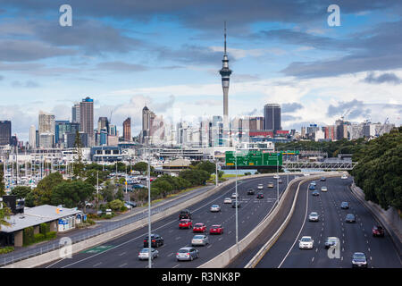 New Zealand, North Island, Auckland. Skyline from Northern Motorway Stock Photo