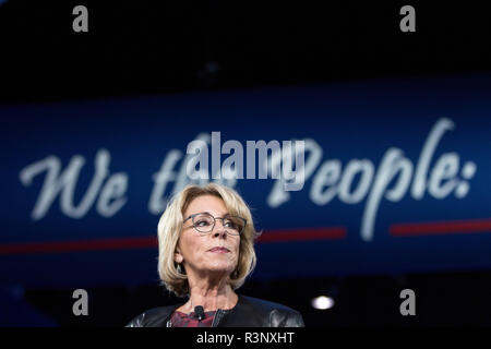 Businesswoman, philantropist and United States Secretary of Education Betsy DeVos talks at the CPAC, Conservative Political Action Conference. Stock Photo