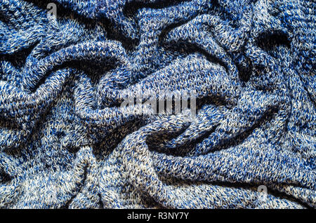 Crumpled Blue Melange Yarn Sweater Background. Stock Photo