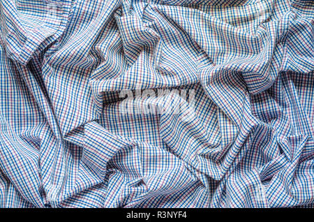 Colorful Tartan Plaid Check Fabric. Small Pattern. Wrinkled Blank Textile Background Stock Photo